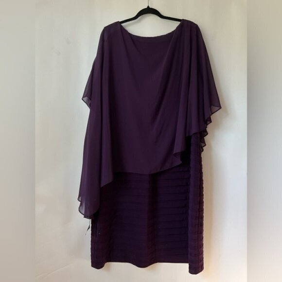 Betsy & Adam, Women's Plus, Chiffon Capelet Sheath Dress - Plum. Size: 22W. NWT. - Picture 5 of 13
